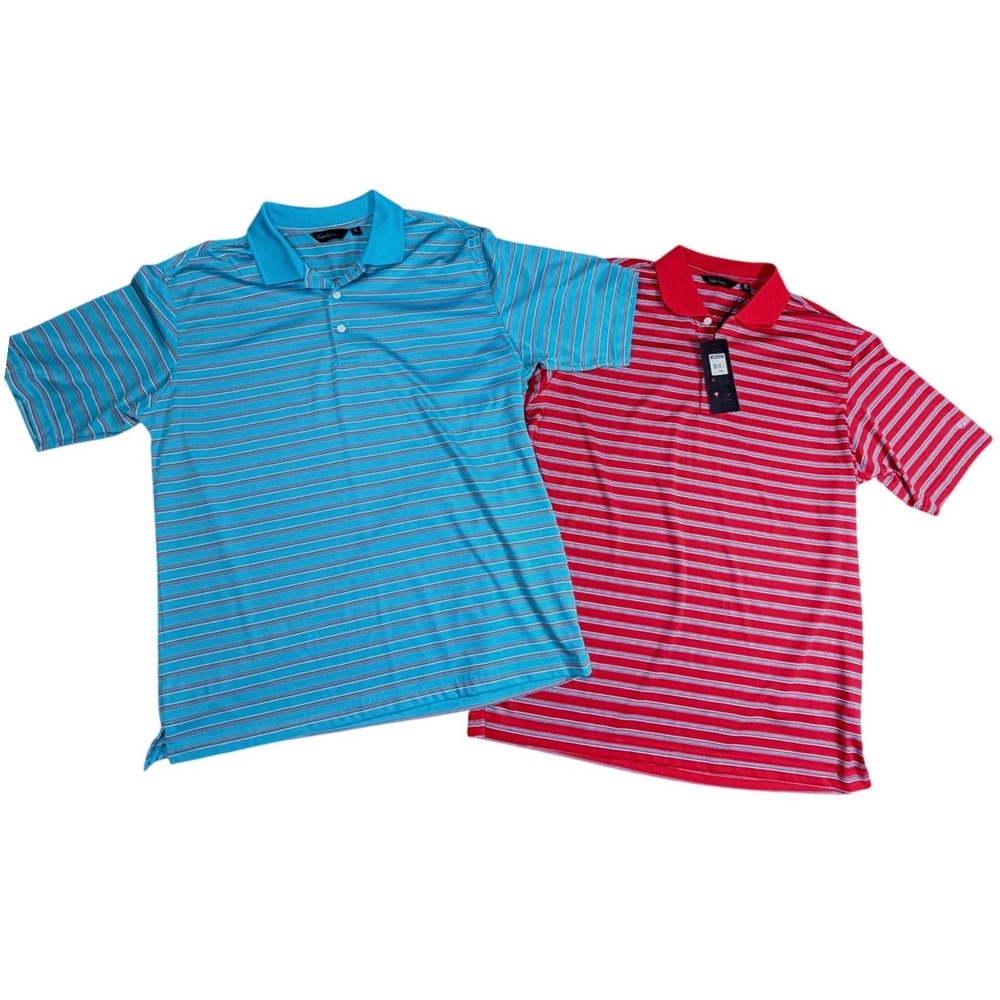 Walter Hagen Moisture Wicking UV Stripe Polo Golf Shirts Lot (2) Red Blue M NEW*